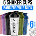 VELOMIX 28oz Protein Shaker Bottle 6-Pack - Leak-Proof, Smooth Mixes