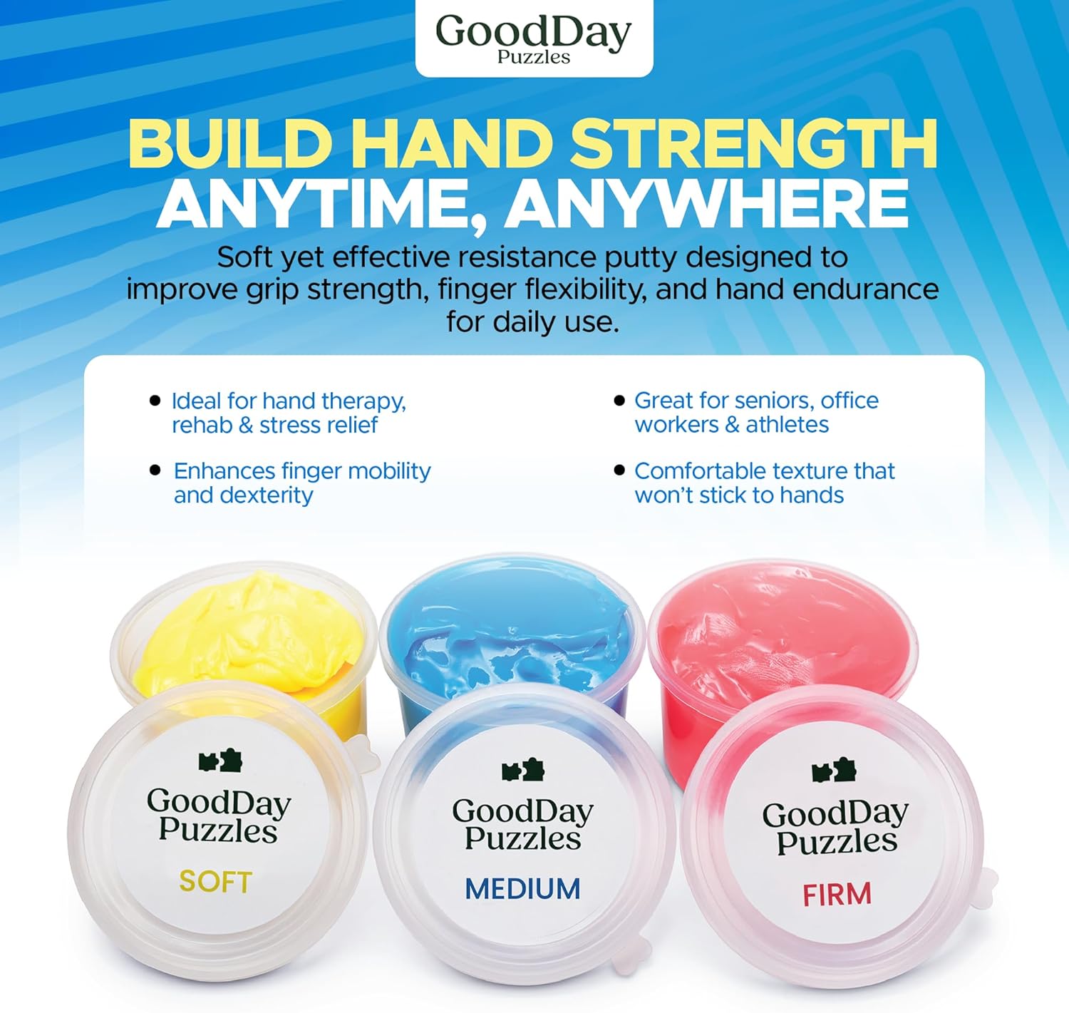 Hand Therapy Putty 3 Piece Set for Hand Strengthening and Stress Relief