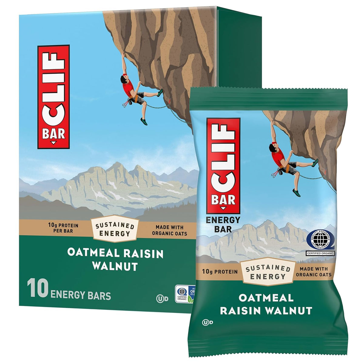 CLIF BAR - Energy Protein Bars - Oatmeal Raisin Walnut - Made with Organic Oats - Energy Bars - Non-GMO - (10 Pack)