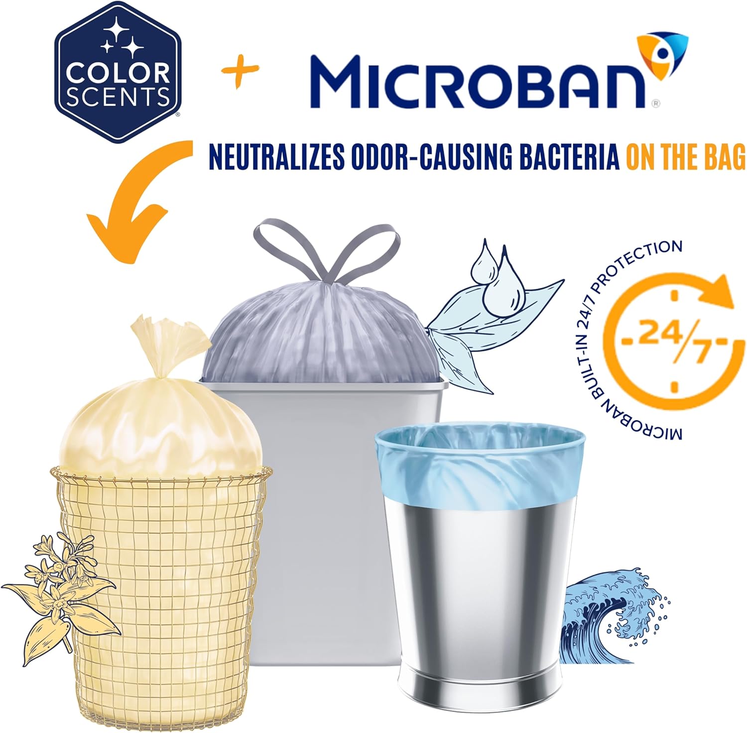 Color Scents Small Trash Bags - 4 Gallon, 80 Bags (1 Pack of 80 Count), Twist Tie - Lavender Bag with Lavender Scent with Microban