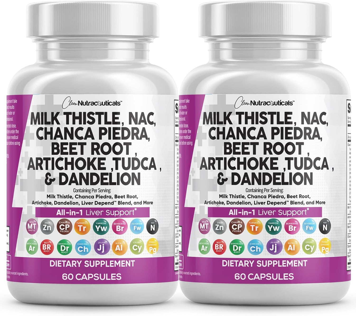 Clean Nutraceuticals Milk Thistle NAC Chanca Piedra Beet Root Artichoke Astragalus Dandelion Root - Liver Cleanse Detox & Repair Supplement Plus TUDCA Choline & Ginger - 1Pack
