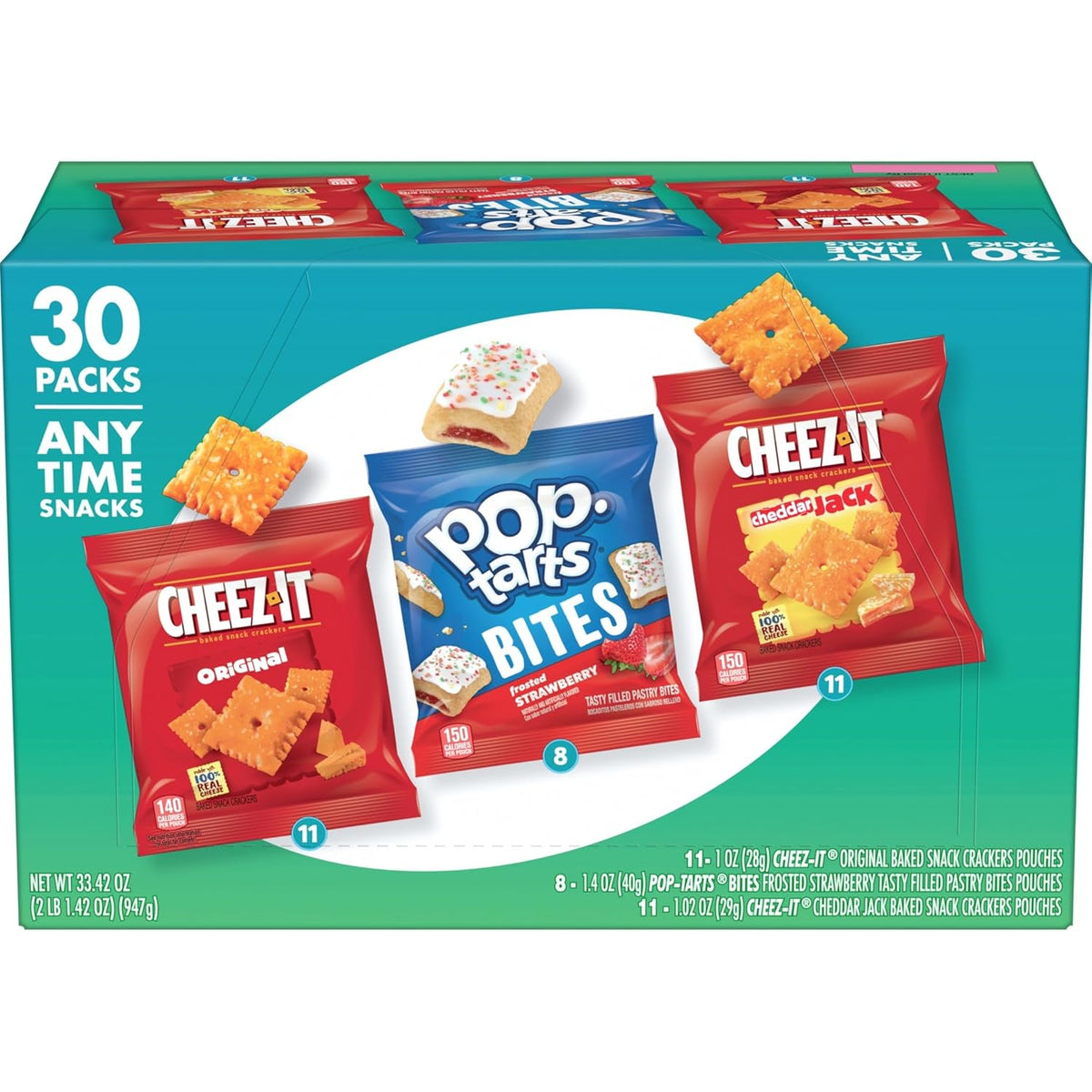 Cheez-It & Pop-Tarts Snacks, Grab 'N Go, Any Time Snacks Variety Pack, 33.42oz Box (30 Count)