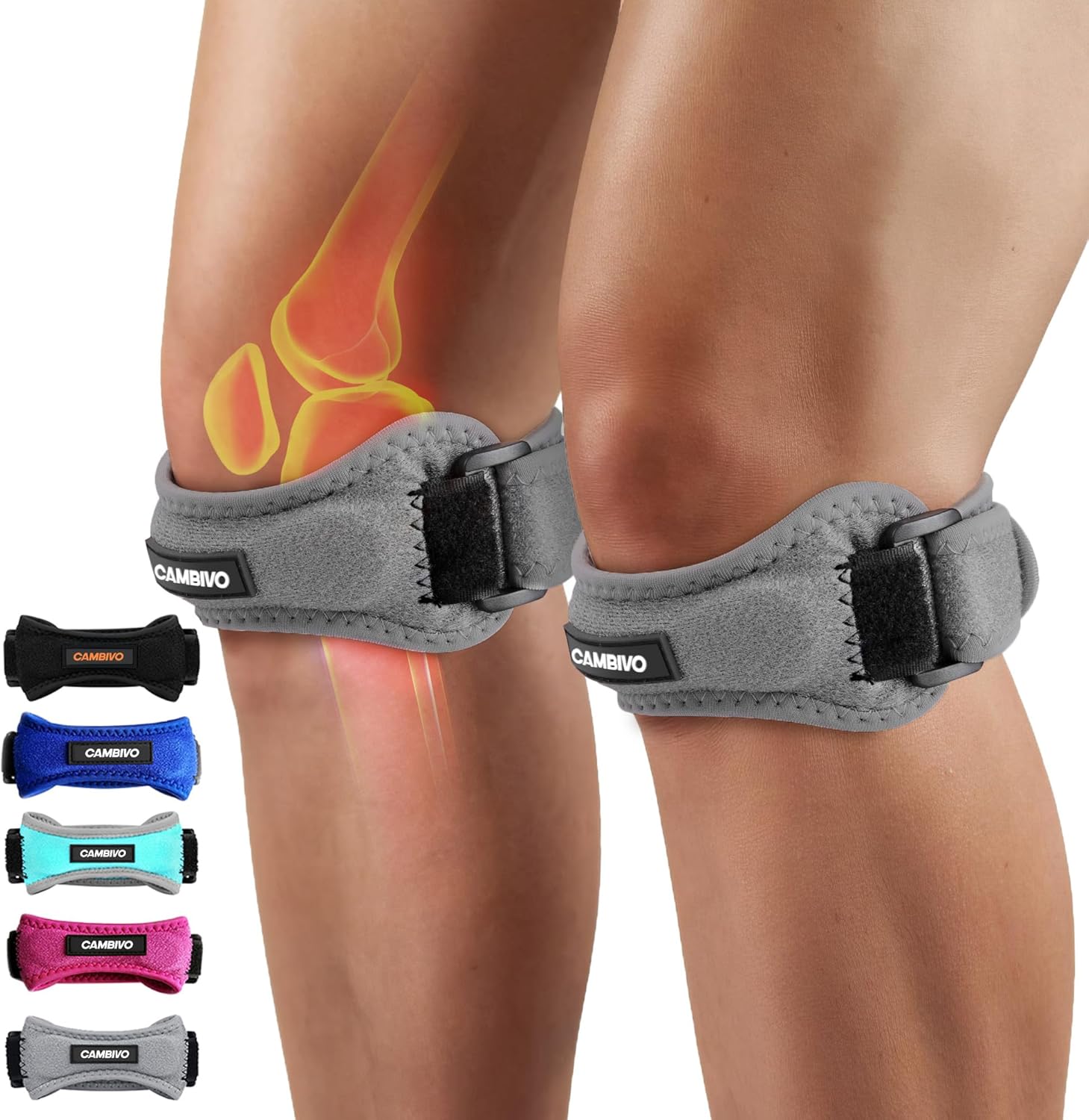 Cambivo Patellar Tendon Knee Straps 2 Pack for Pain Relief and Support