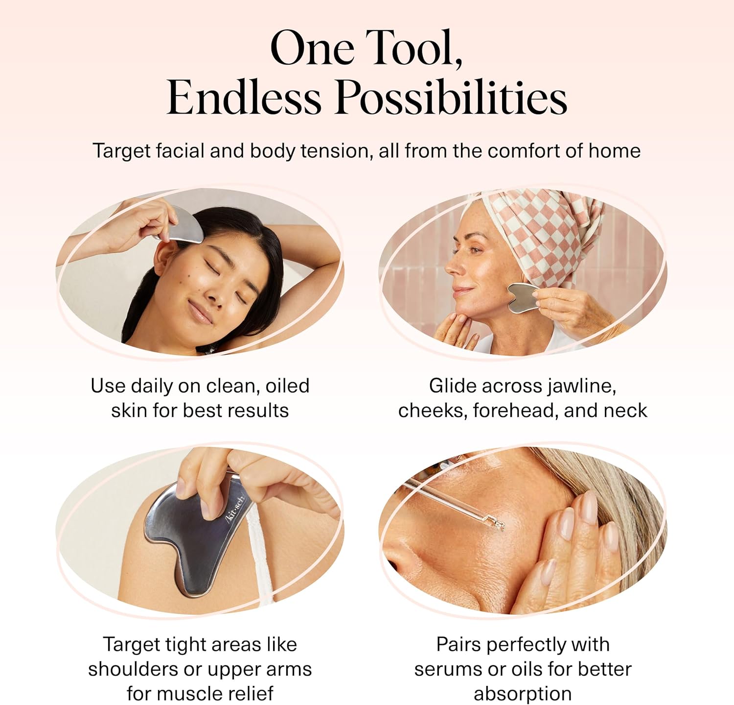 Kitsch Stainless Steel Gua Sha Facial Tool - Face Sculpting, Jawline Shaper, Lymphatic Drainage