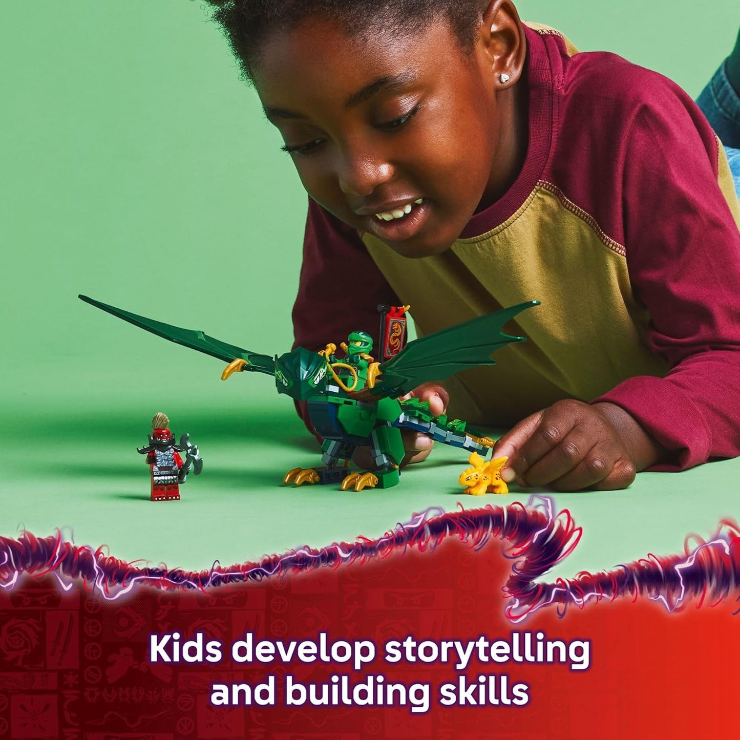 LEGO NINJAGO Lloyd's Green Forest Dragon Toy - Pretend Play Building Toy for Boys and Girls, Ages 6+ - Birthday Gift for Kids - Dragon Figurine with 2 Minifigures for Kids - 71829