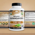 NaturaLife Labs Organic Ashwagandha 2100 mg per Serving – Full Spectrum Root Powder and Standardized Extract (Withanolides) – 100 Capsules – Vegan – Non-GMO, Gluten-Free