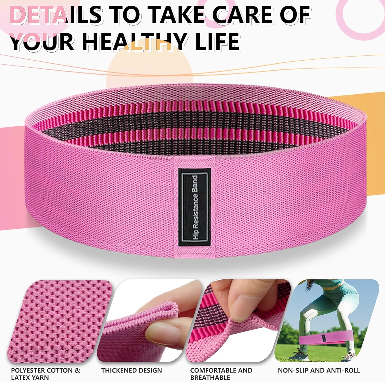 Fabric Resistance Bands, 3 Levels for Workout, Leg Strength Training, Rehab, Yoga