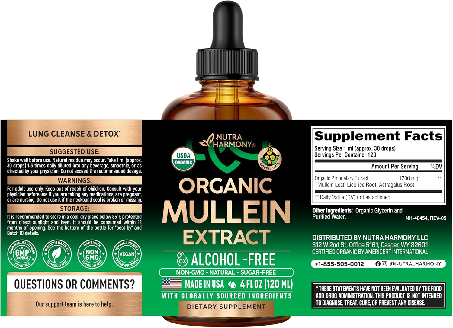Mullein Drops for Lungs - USDA Organic Liquid - Mullein Leaf Extract Supplement - for Women & Men - Lung & Bronchial Cleanse for Smokers - Respiratory Health Support - As Tincture, Tea, Pills - 4 oz