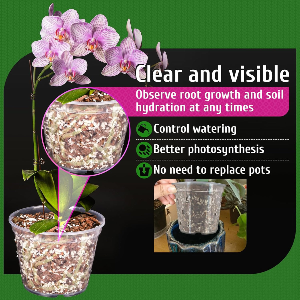 Orchid Pot, 6 Pack Orchid Pots with Holes, 5.5 Inch Clear Plastic Flower Planters for Repotting Indoor Outdoor, Breathable Slotted Nursery Planter