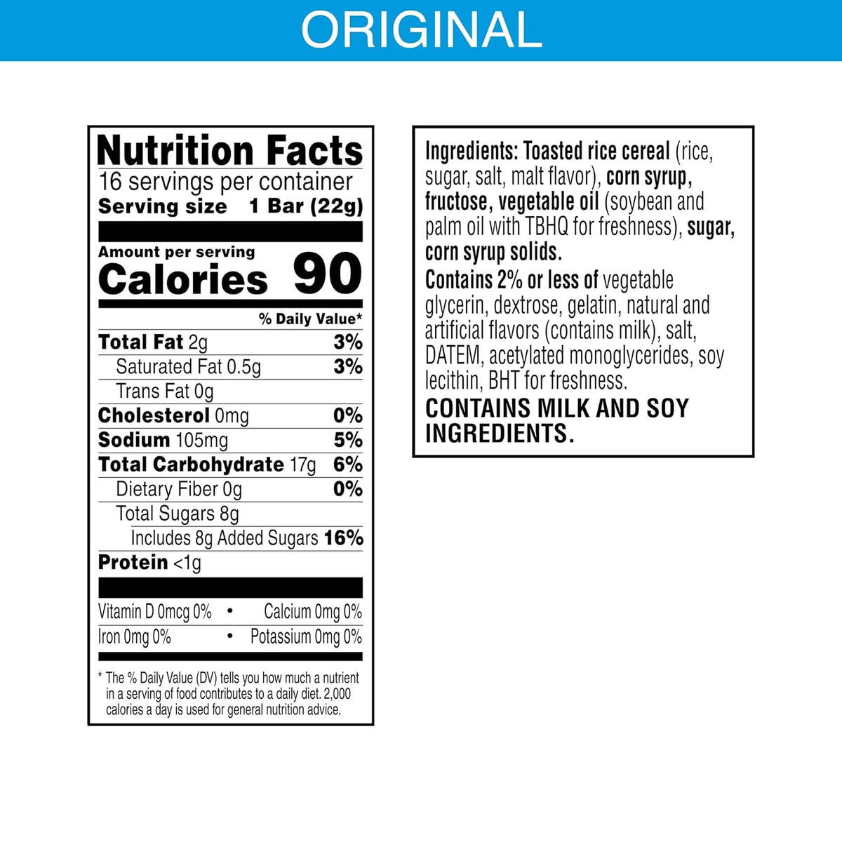 Rice Krispies Treats Marshmallow Snack Bars, Kids Snacks, Lunch Snacks, Original, 12.4oz Box (16 Bars)