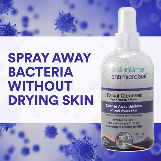 SkinSmart Antimicrobial Facial Cleanser for Breakouts & Blemishes; Hypochlorous Acid Formula Targets Bacteria to Reduce Skin Irritation and Flush Pores Clean, 8 oz Spray, All Ages & All Skin Types