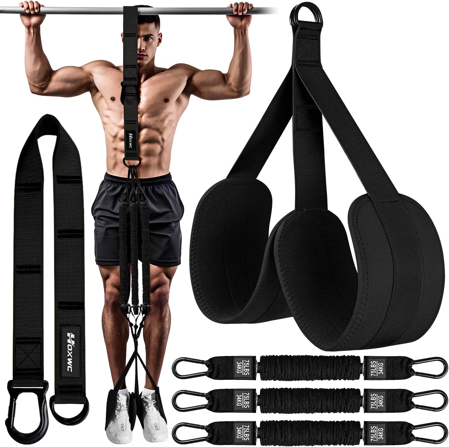 Pull Up Assist Bands with 3 Resistance Levels and Adjustable Comfort Foot Rest