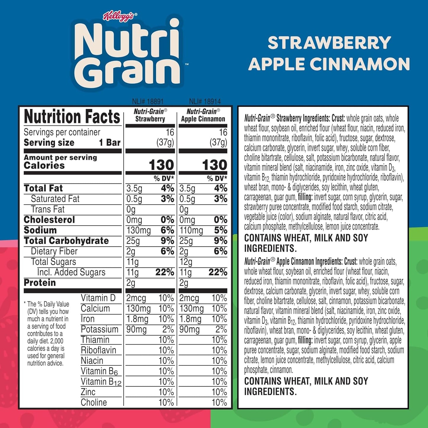 Nutri-Grain Breakfast Bars, Made with 10g Whole Grains, Snack Bars, Variety Pack (3 Boxes, 48 Count)