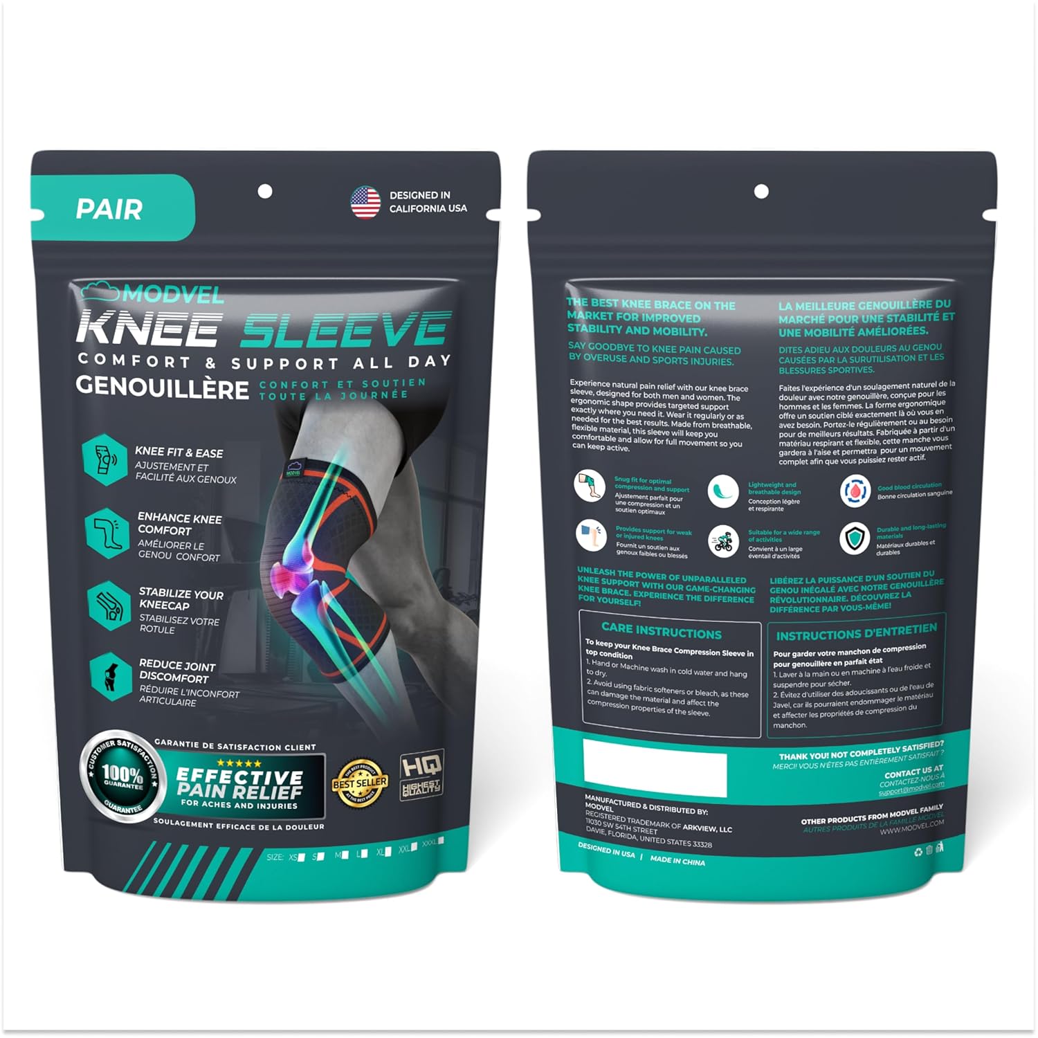 Modvel Compression Knee Brace for Women & Men, Knee Support for Running & Sports