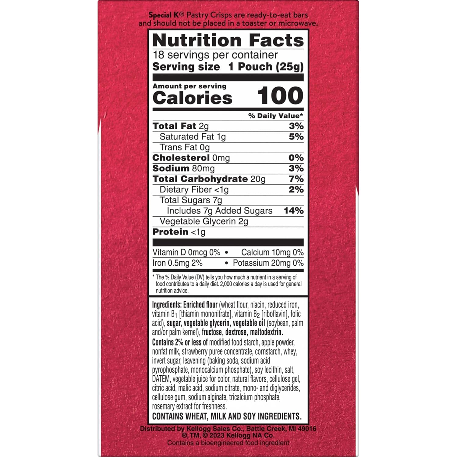 Special K Bar Pastry Crisps, 100 Calories, Breakfast Bars, Value Size, Strawberry, 15.84oz Box (36 Crisps)