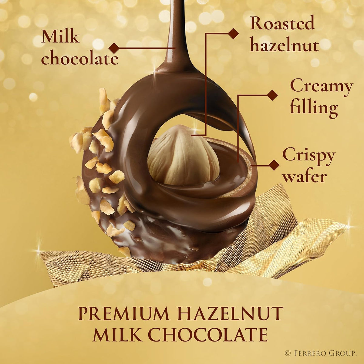 Ferrero Rocher Gourmet Hazelnut Milk Chocolate Gift Box, 16 Individually Wrapped Chocolates for Gifting, 7 oz