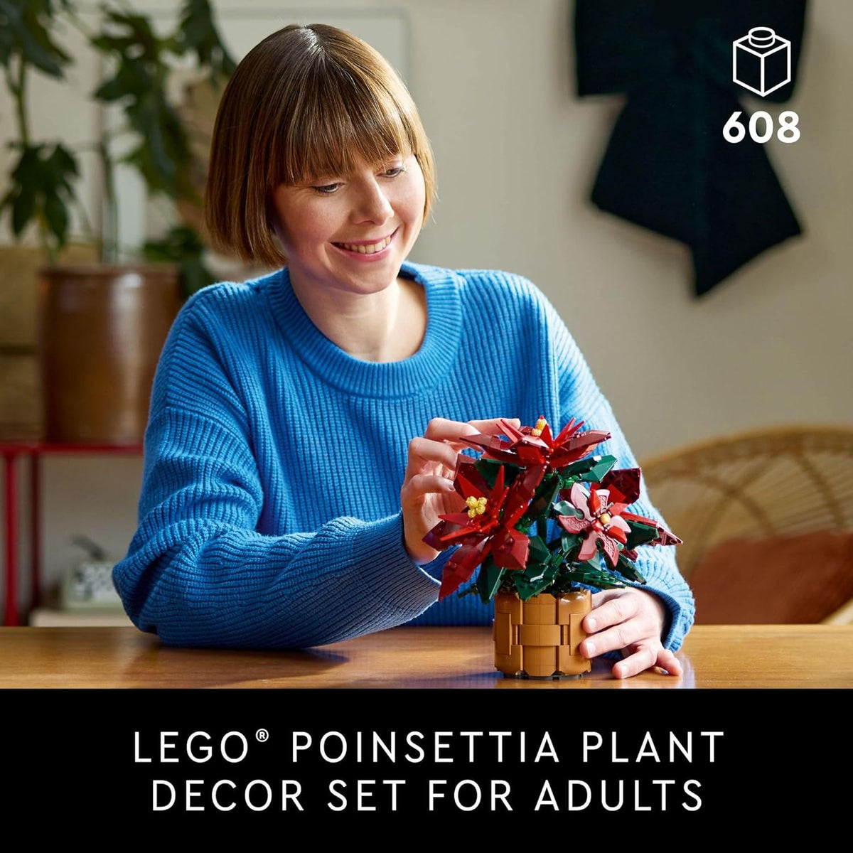 LEGO Icons Poinsettia Building Sets for Adults - Artificial Flowers for Decoration - Festive Holiday Flowers for Table Centerpiece - 10370