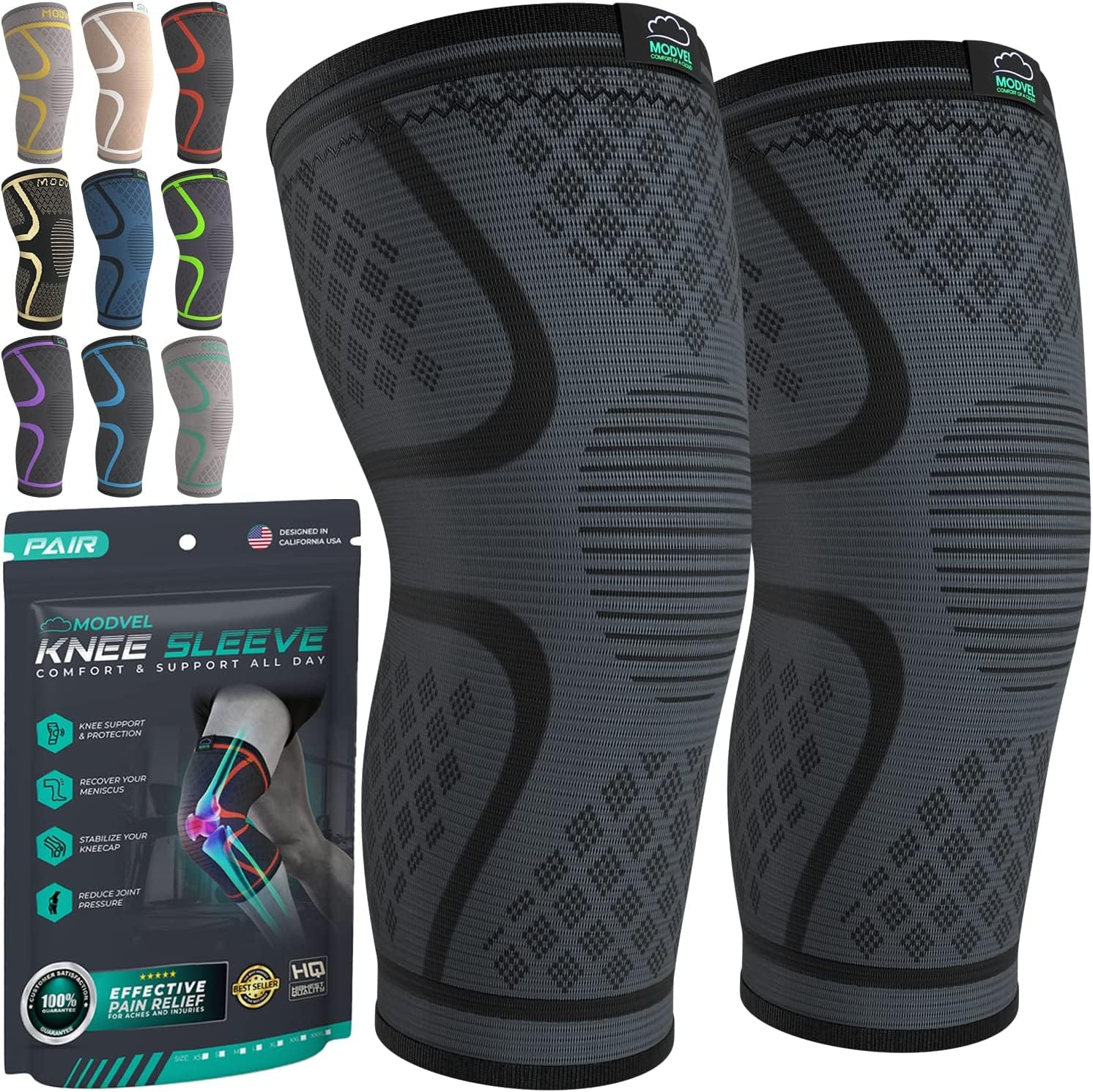 Modvel Compression Knee Brace for Women & Men, Knee Support for Running & Sports