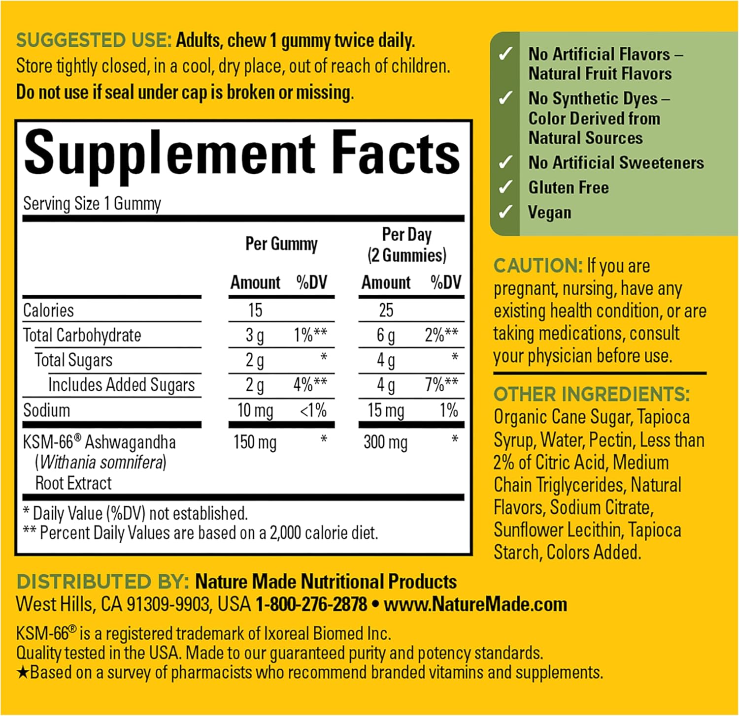 Nature Made Ashwagandha Gummies, Vegan, KSM 66 Ashwagandha Supplement for Stress Support, 60 Count