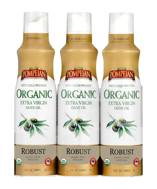Pompeian USDA Organic Extra Virgin Olive Oil Non-Stick Cooking Spray, No Propellant, 5 Fl Oz, Pack of 3