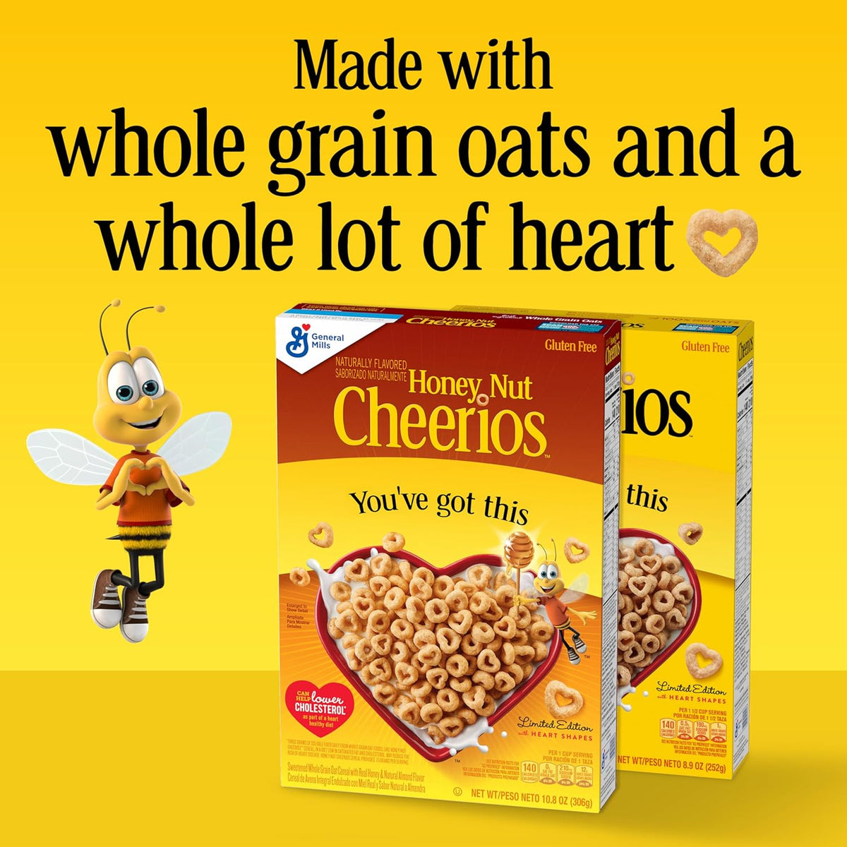 Honey Nut Cheerios Cereal, Limited Edition Heart Shapes, Affirmations Box, Heart Healthy, Gluten Free, Giant Size, 27.2 oz
