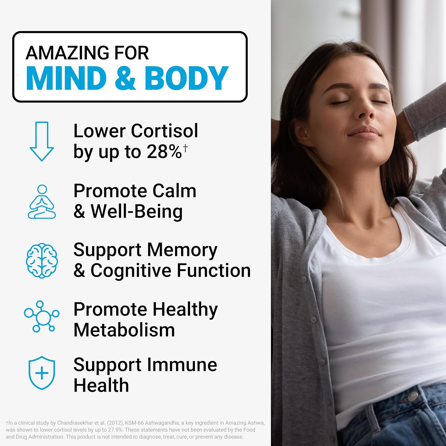 Force Factor Amazing Ashwa Ashwagandha Supplement for Stress Relief and Immune Support