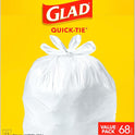 Glad Tall Kitchen Trash Bags 13 Gallon, Unscented Garbage Bags, Quick-Tie, 68 Count