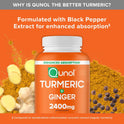 Qunol Turmeric Curcumin with Black Pepper & Ginger, 2400mg Turmeric Extract with 95% Curcuminoids, Extra Strength Supplement, Enhanced Absorption, Joint Support Supplement, 105 Count