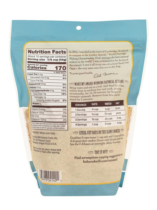 Bob's Red Mill Steel Cut Oats, 24oz (Pack of 4) - Non GMO, Whole Grain, Vegan, Kosher