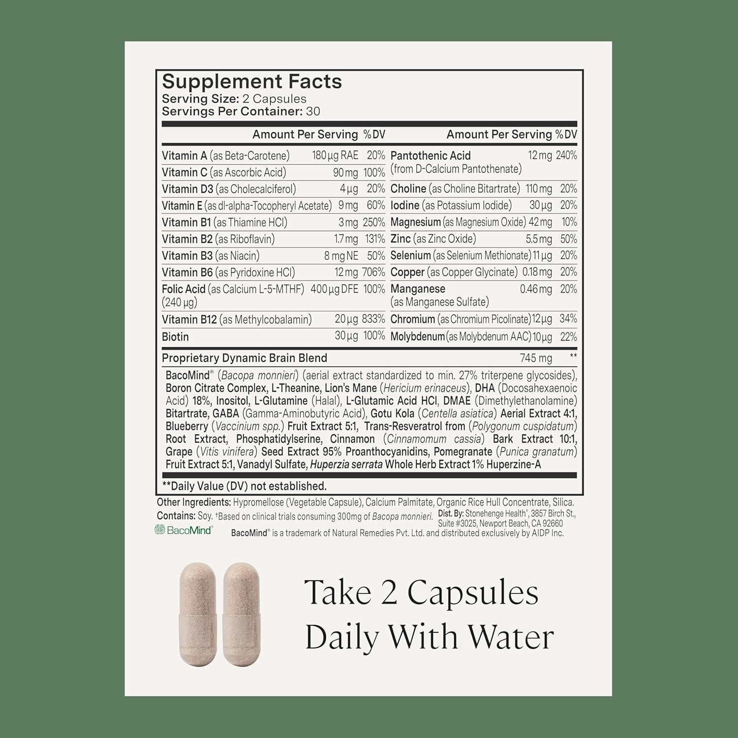 Stonehenge Health Dynamic Brain Bacopa Nootropic Formula with Phosphatidylserine and DHA
