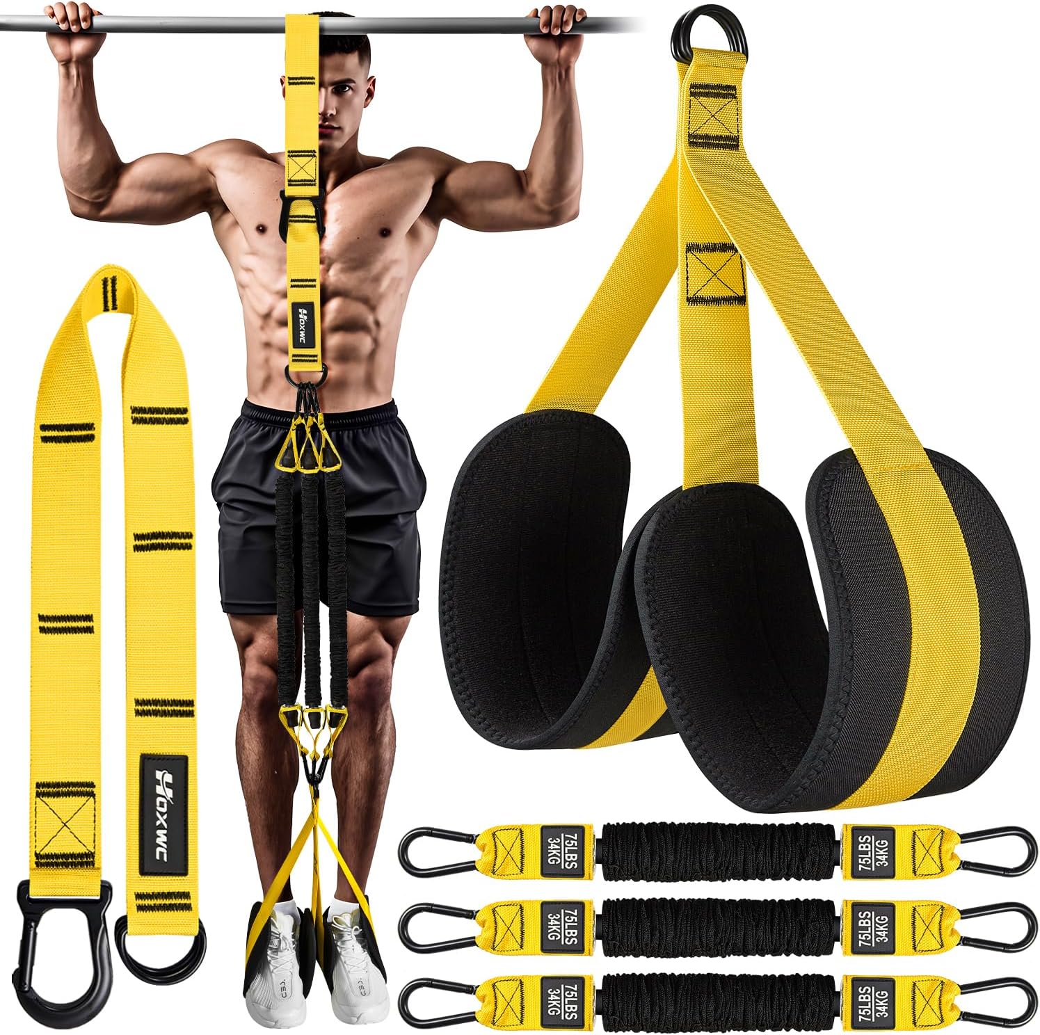 Pull Up Assist Bands with 3 Resistance Levels and Adjustable Comfort Foot Rest
