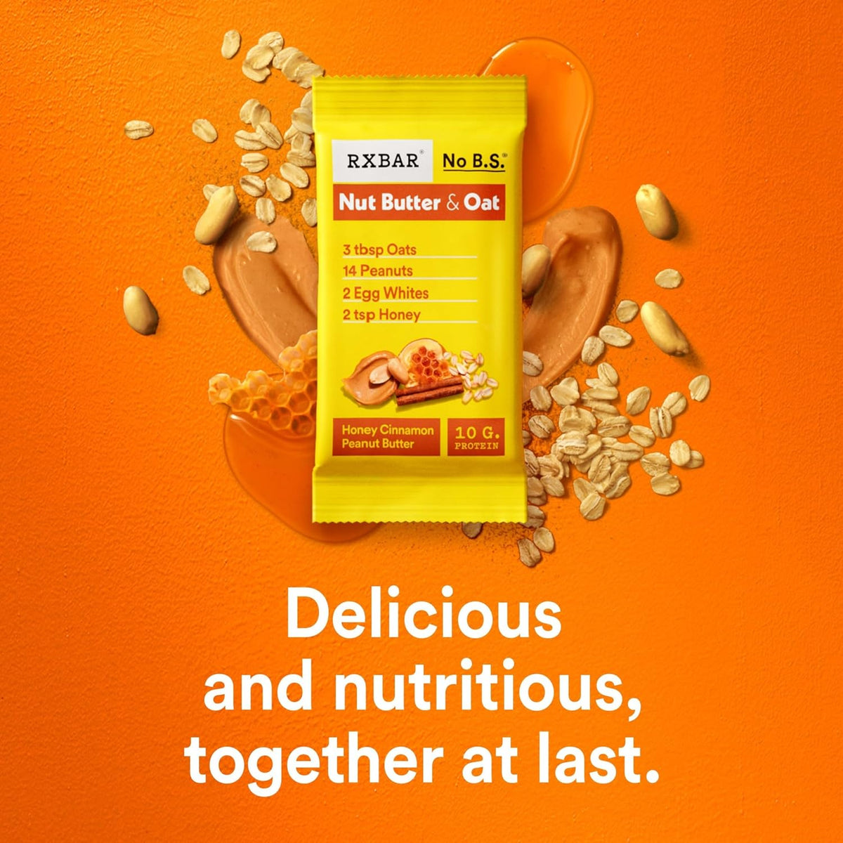 RXBAR Nut Butter and Oat Protein Bars, Protein Snacks, Snack Bars, Honey Cinnamon Peanut Butter, 23.2oz Box (12 Count)