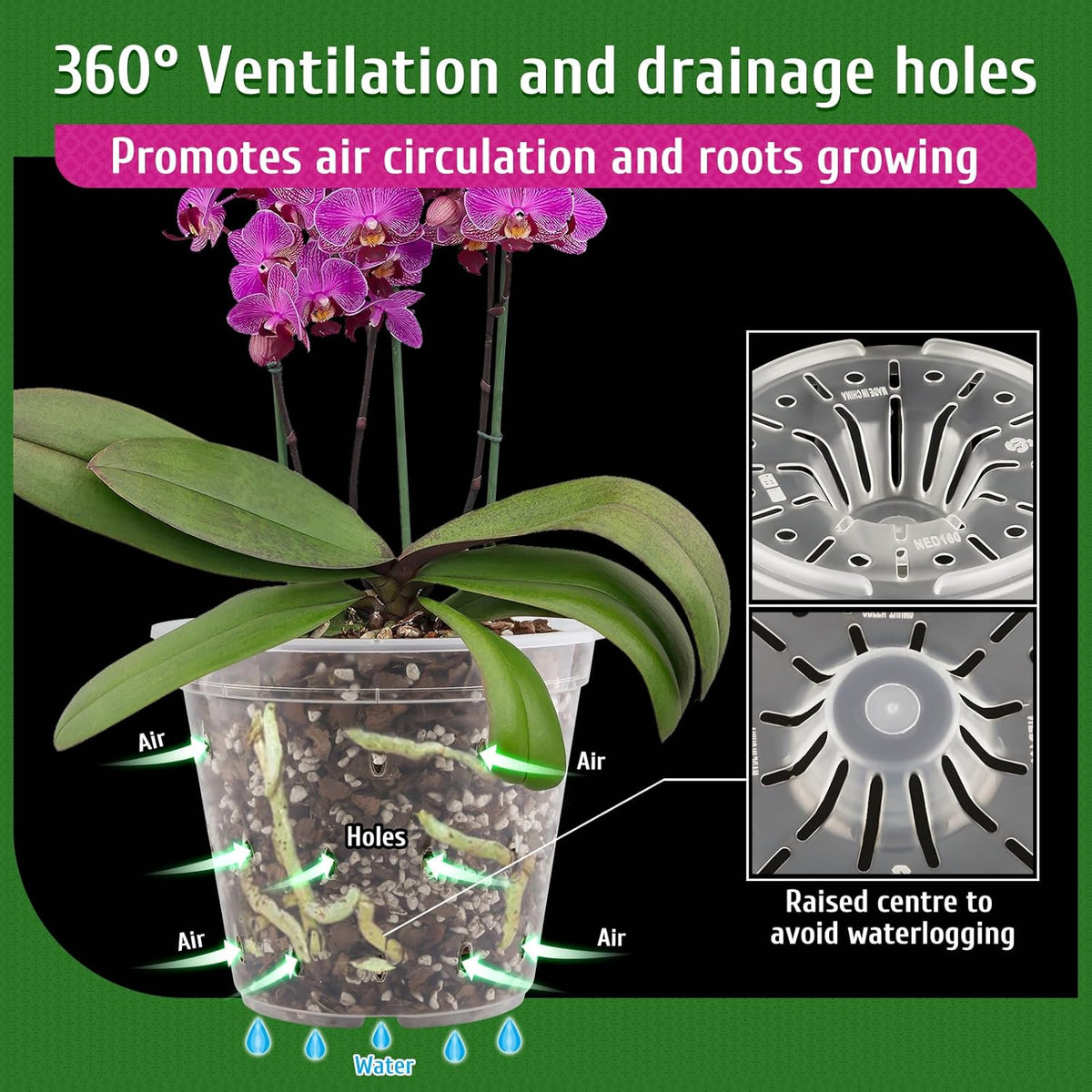 Orchid Pot, 6 Pack Orchid Pots with Holes, 5.5 Inch Clear Plastic Flower Planters for Repotting Indoor Outdoor, Breathable Slotted Nursery Planter