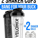 Velomix 28oz Protein Shaker Bottles - 2 Pack, Leak-Proof