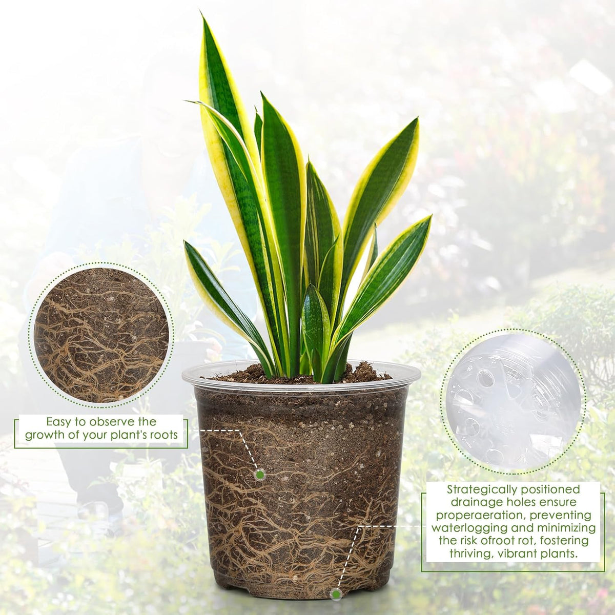 4/5/6/7 Inch Clear Nursery Pots for Plants with Sacuers 20 Pack, Plastic Flower Pots with Drainage Holes, Variety Pack Seedlings Garden Pot for Indoor Outdoor (4+5+6+7 inch)