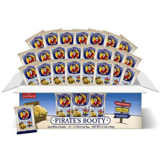Pirate's Booty Aged White Cheddar Cheese Puffs, Gluten-Free, Kids Snacks, 0.5oz (24ct)