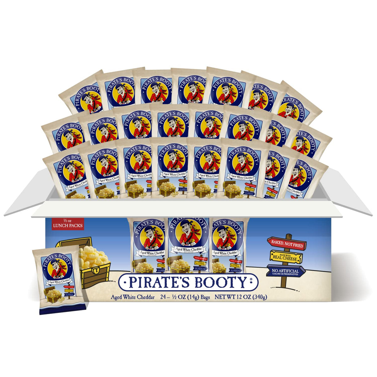Pirate's Booty Aged White Cheddar Cheese Puffs, Gluten-Free, Kids Snacks, 0.5oz (24ct)