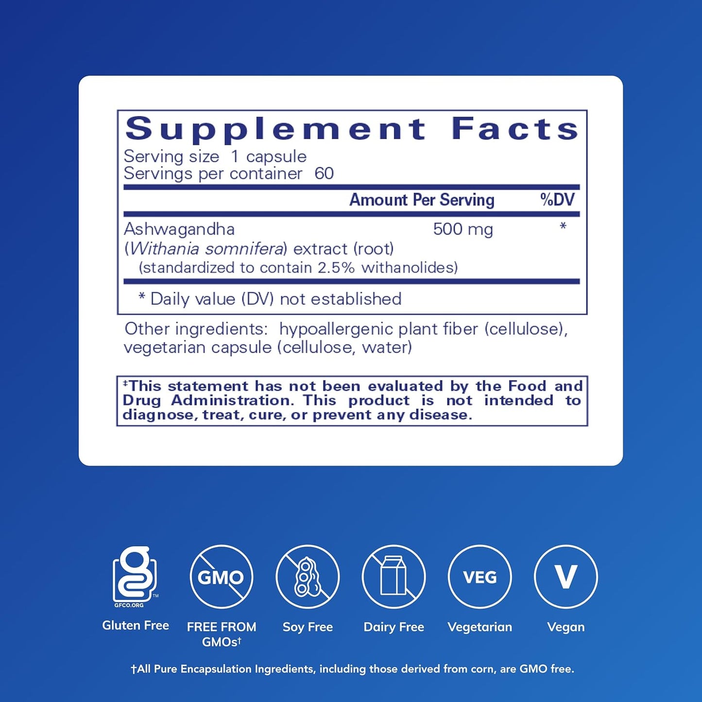 Pure Encapsulations Ashwagandha - 500 mg Ashwagandha Extract - Metabolism & Stress Support - Immune Support - GMO Free & Vegan - 60 Capsules