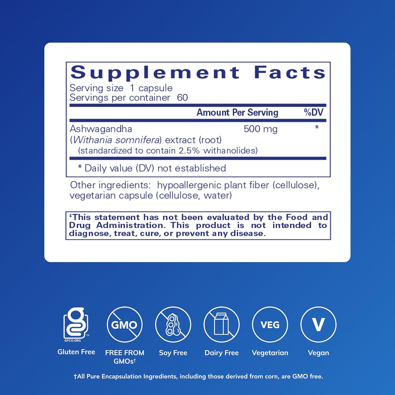 Pure Encapsulations Ashwagandha - 500 mg Ashwagandha Extract - Metabolism & Stress Support - Immune Support - GMO Free & Vegan - 60 Capsules