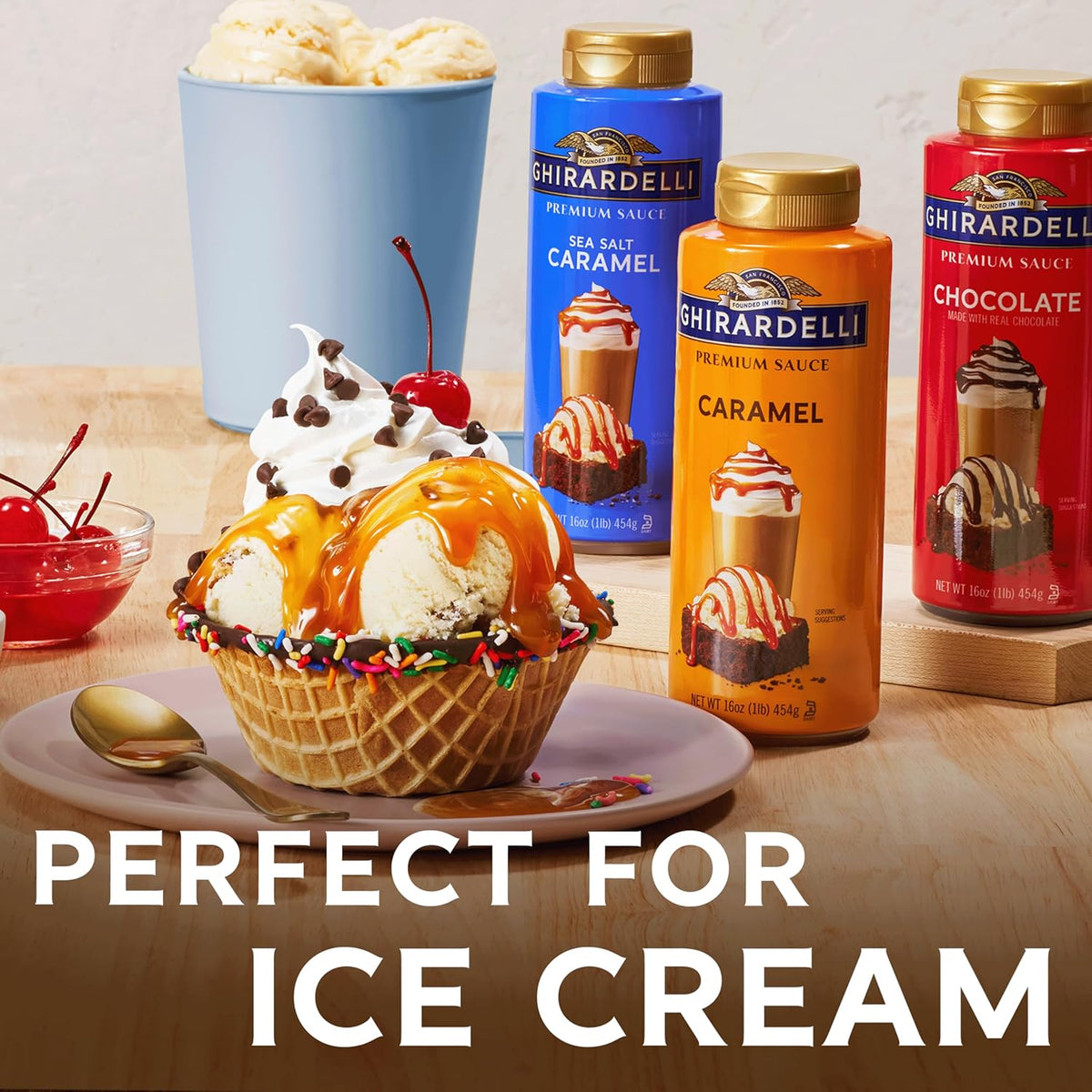 GHIRARDELLI Premium Dessert Sauce 16 oz Bottle, Chocolate – Rich Dessert & Coffee Topping Made with Real Chocolate