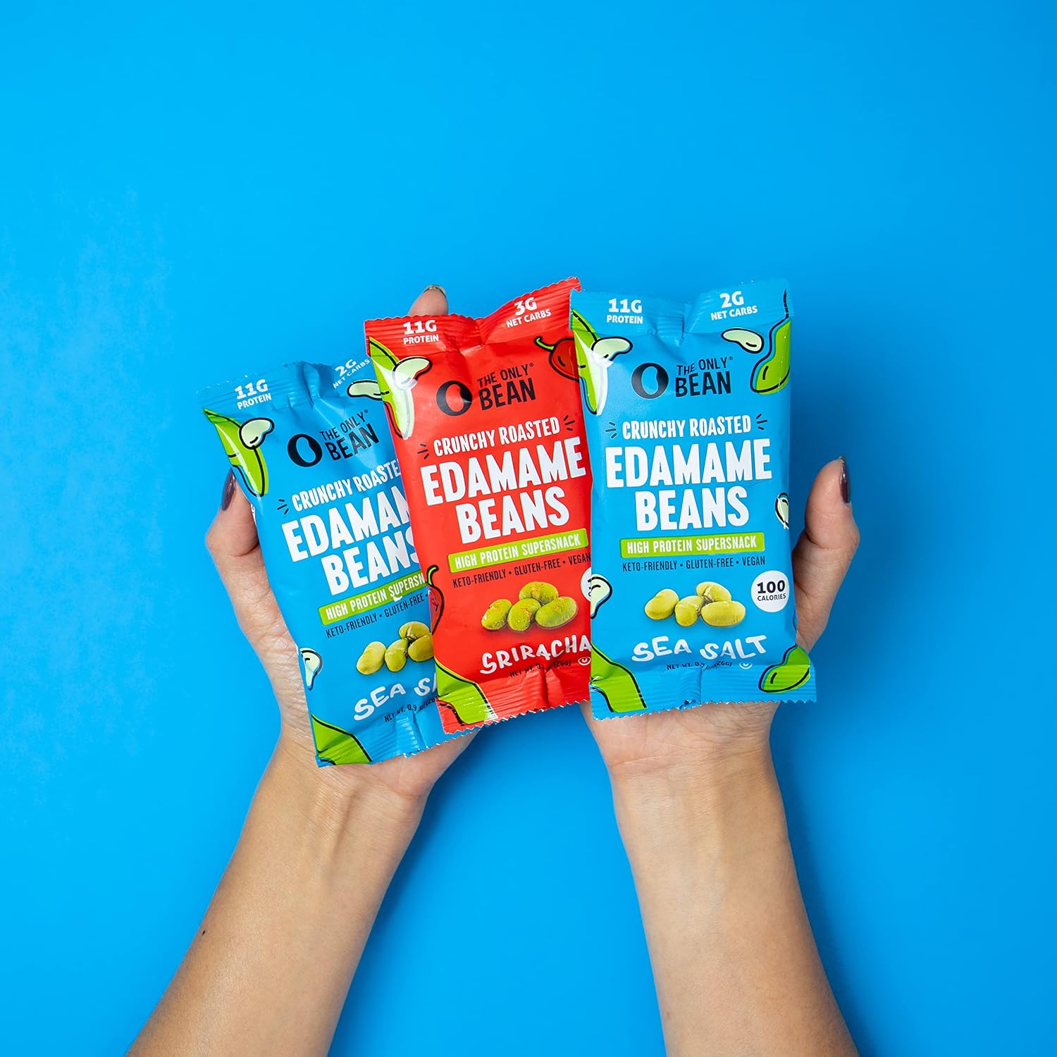 The Only Bean Crunchy Roasted Edamame - Healthy Snacks for Adults and Kids (Variety Pack), Low Carb Keto Snack Food, Vegan Gluten Free High Protein Snacks (11g), Office Snack, 0.9oz 24 pack