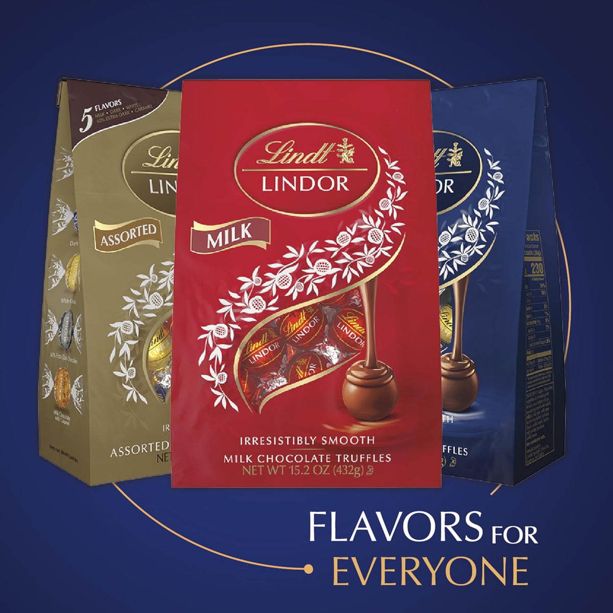 Lindt LINDOR Assorted Dark Chocolate Candy Truffles, Assorted Chocolate with Smooth, Melting Truffle Center, 15.2 oz. Bag