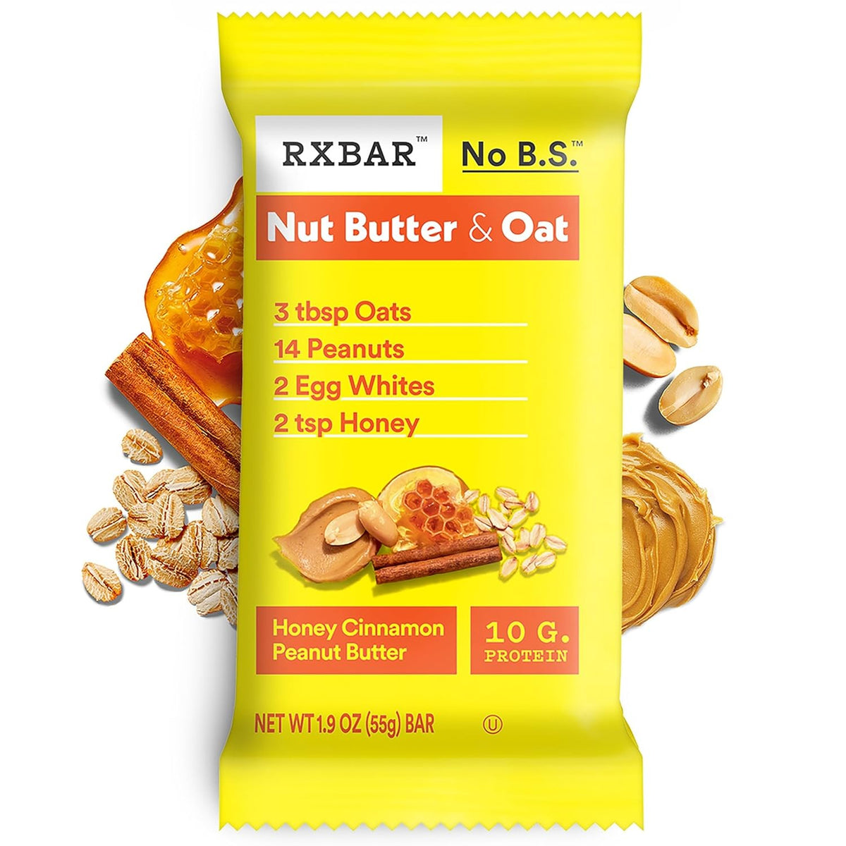 RXBAR Nut Butter and Oat Protein Bars, Protein Snacks, Snack Bars, Honey Cinnamon Peanut Butter, 23.2oz Box (12 Count)