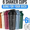 VELOMIX 28 oz Protein Shaker Bottle - 6 Pack, Earth Tones