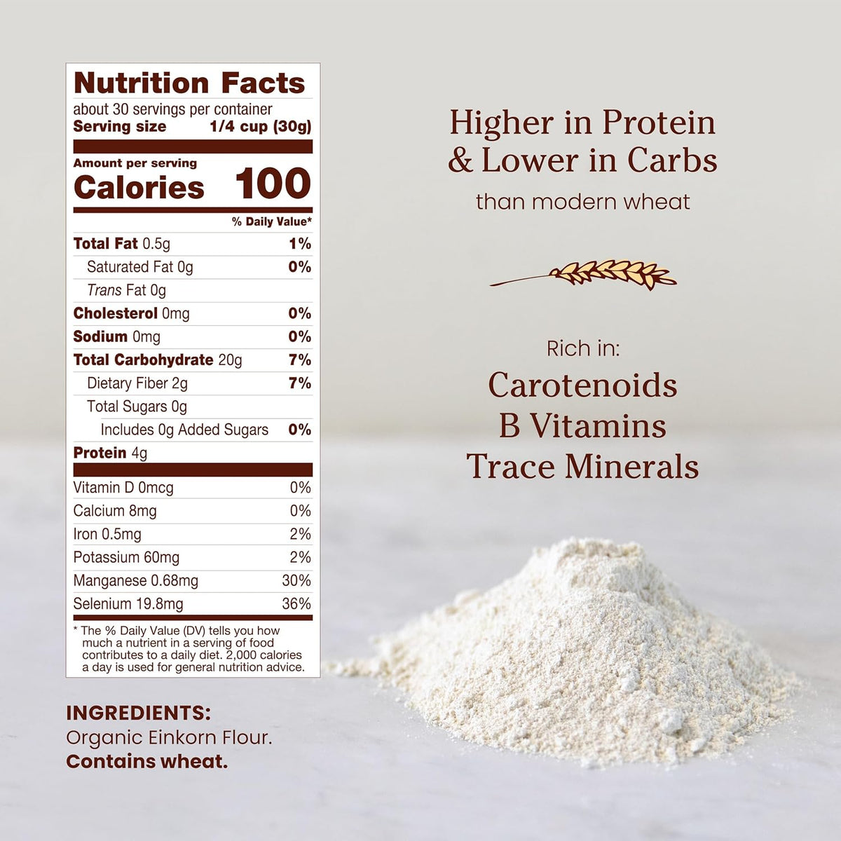 Jovial Organic Einkorn Unbleached All Purpose Flour - Bread Baking Flour for Sourdough, High Protein, Non-GMO, For Organic Pizza & Pasta, European Italian Made, Glyphosate Free - 32 Oz