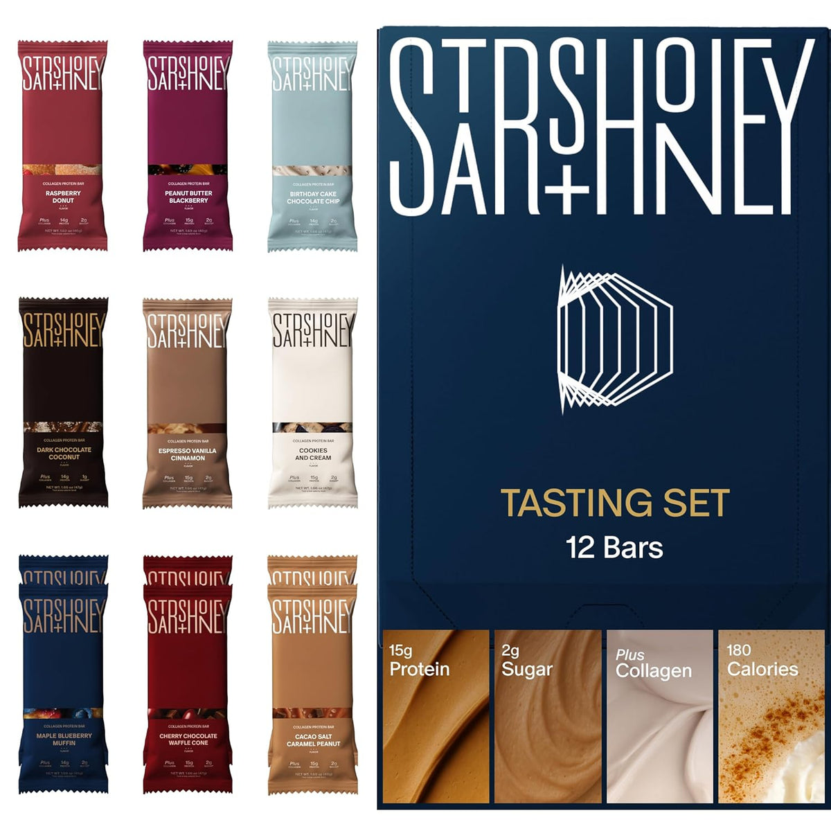 Stars + Honey Protein Bars- Flavor Variety,15g Protein, 2g Sugar, w/ Collagen Keto Friendly Snack - Gluten, Dairy, & Soy Free - High-Protein Snacks for Energy & Recovery-12 pack
