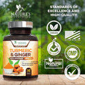 Turmeric Curcumin Supplement - 95% Curcuminoids with Organic Turmeric & Ginger, BioPerine Black Pepper Extract for Best Absorption, Natural Vegan Joint Support, Non-GMO, Bottled in USA - 240 Capsules