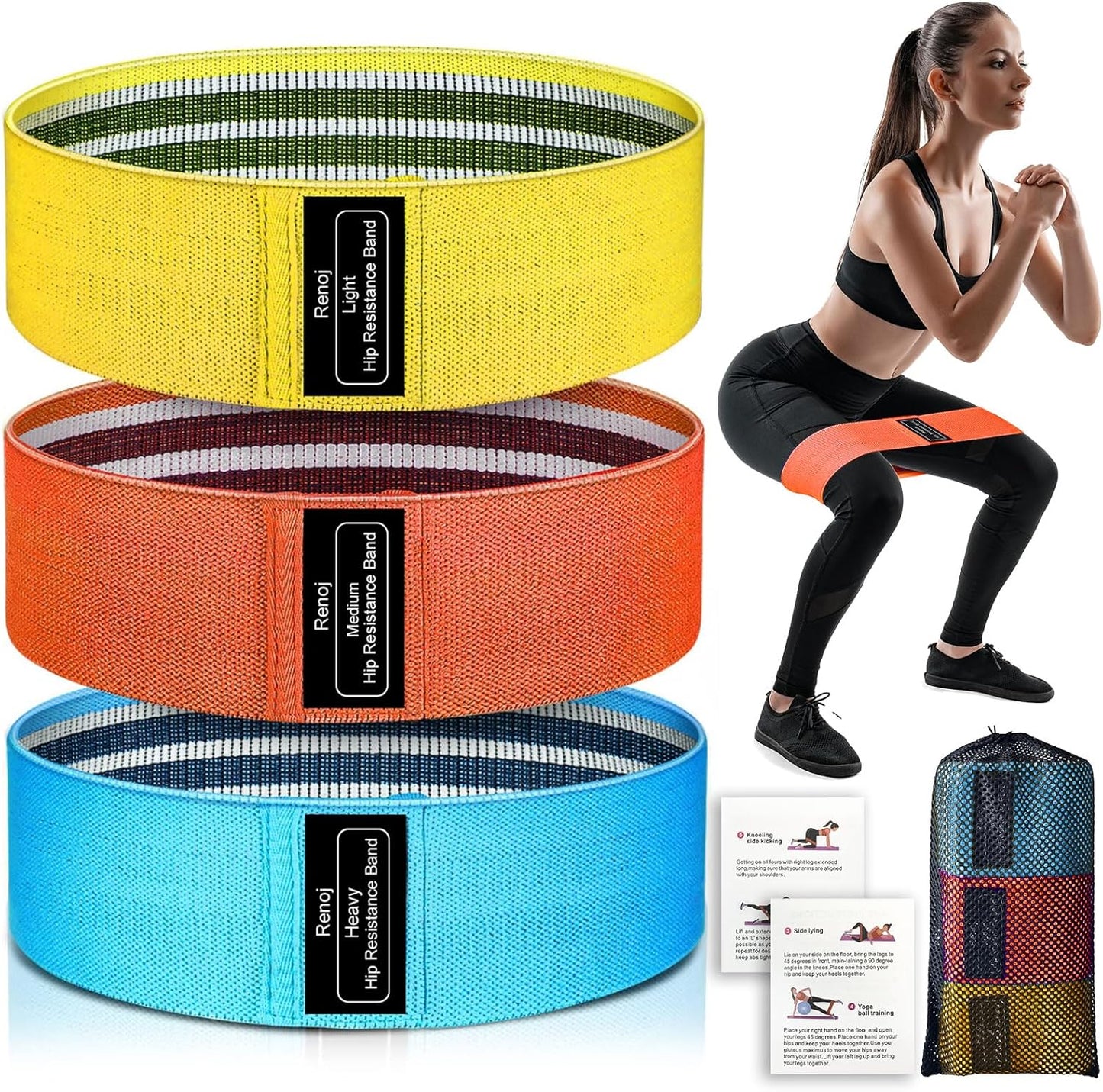 Renoj 3-Set Resistance Bands for Pilates, Yoga, and Home Gym