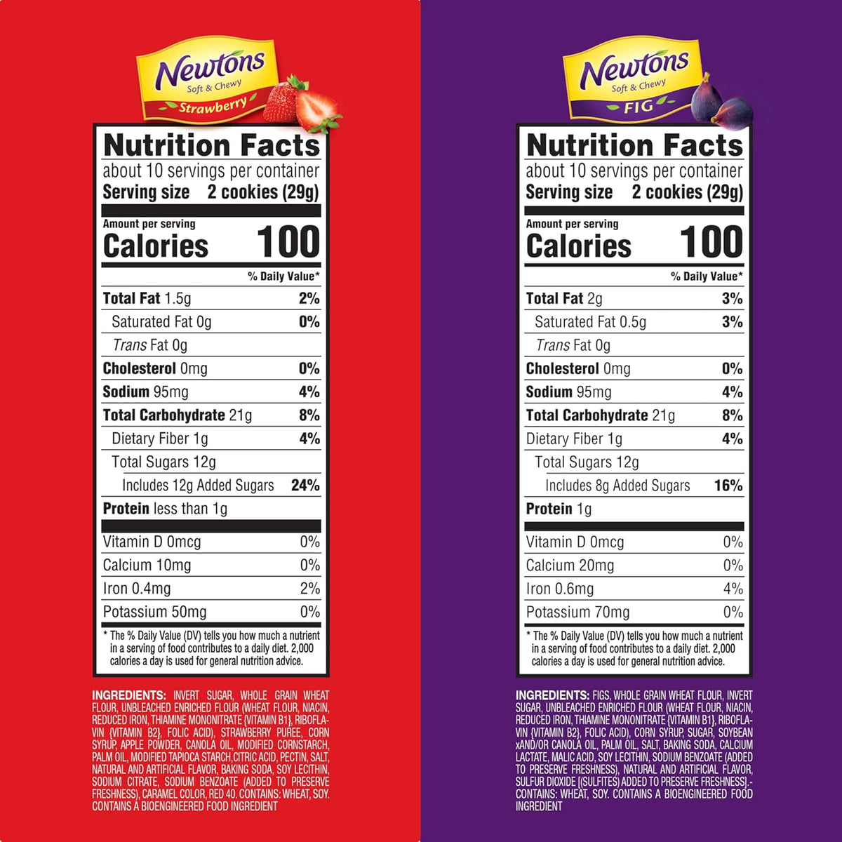 Newtons Soft & Fruit Chewy Fig & Strawberry Cookies Variety Pack, (Fig Bars, Strawberry Bars), 4 Packs