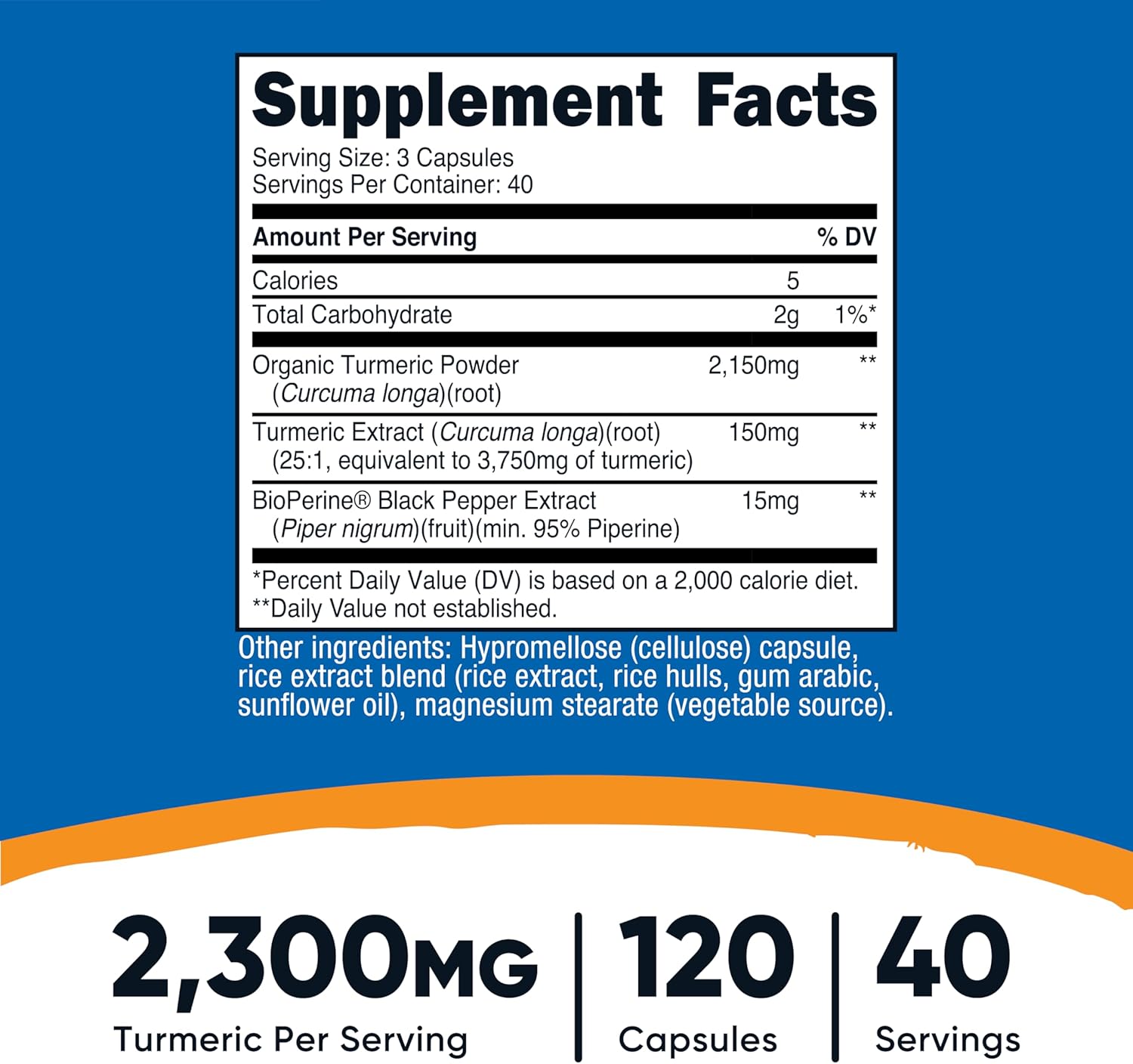Nutricost Turmeric Curcumin with BioPerine, 2300mg, 120 Veggie Capsules, Gluten Free, Non-GMO